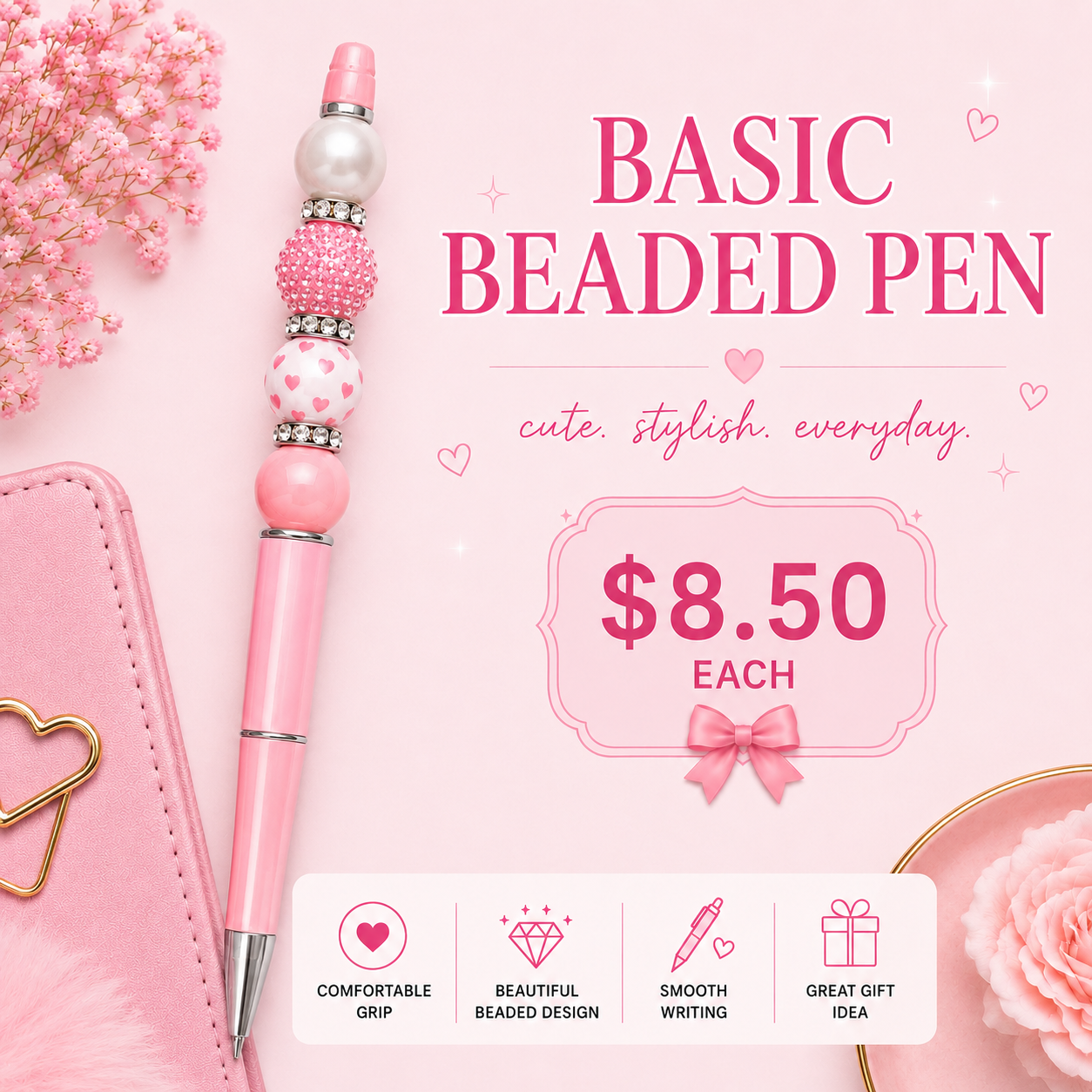 Basic Beaded Pen- Live Claim Only!