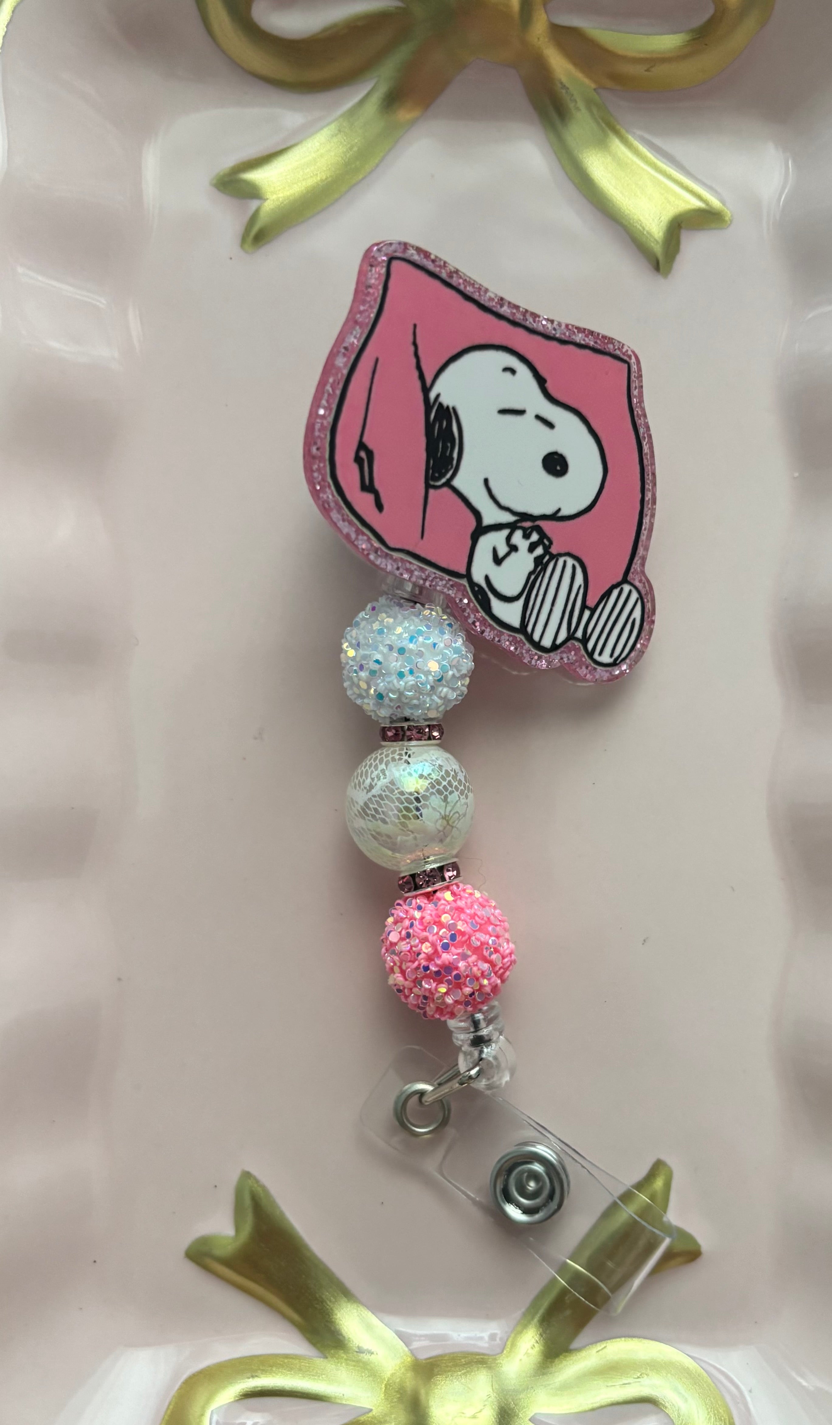 Sleepy Snoopy Beaded Badge Reel