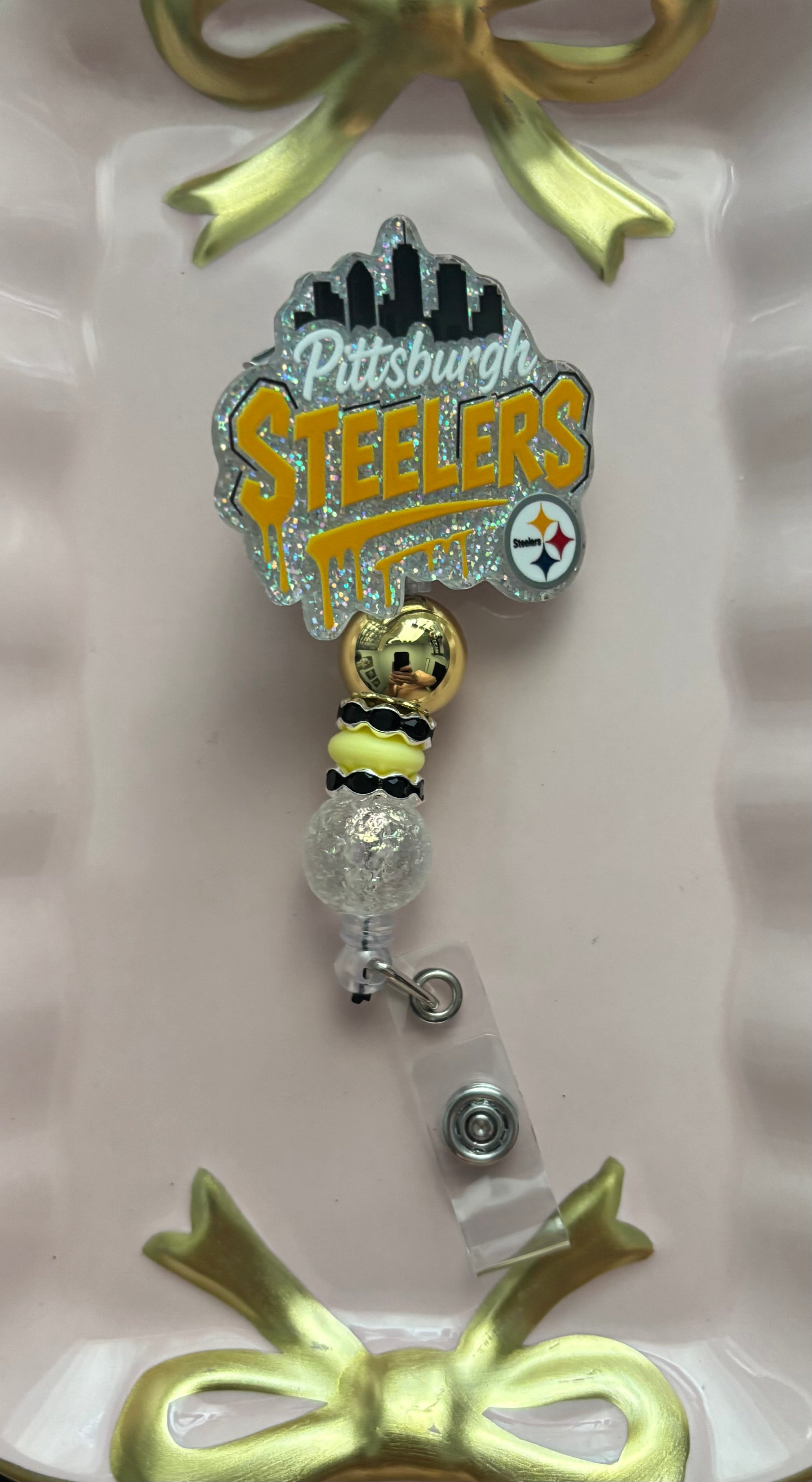 Pittsburg Steeler Beaded Badge Reel