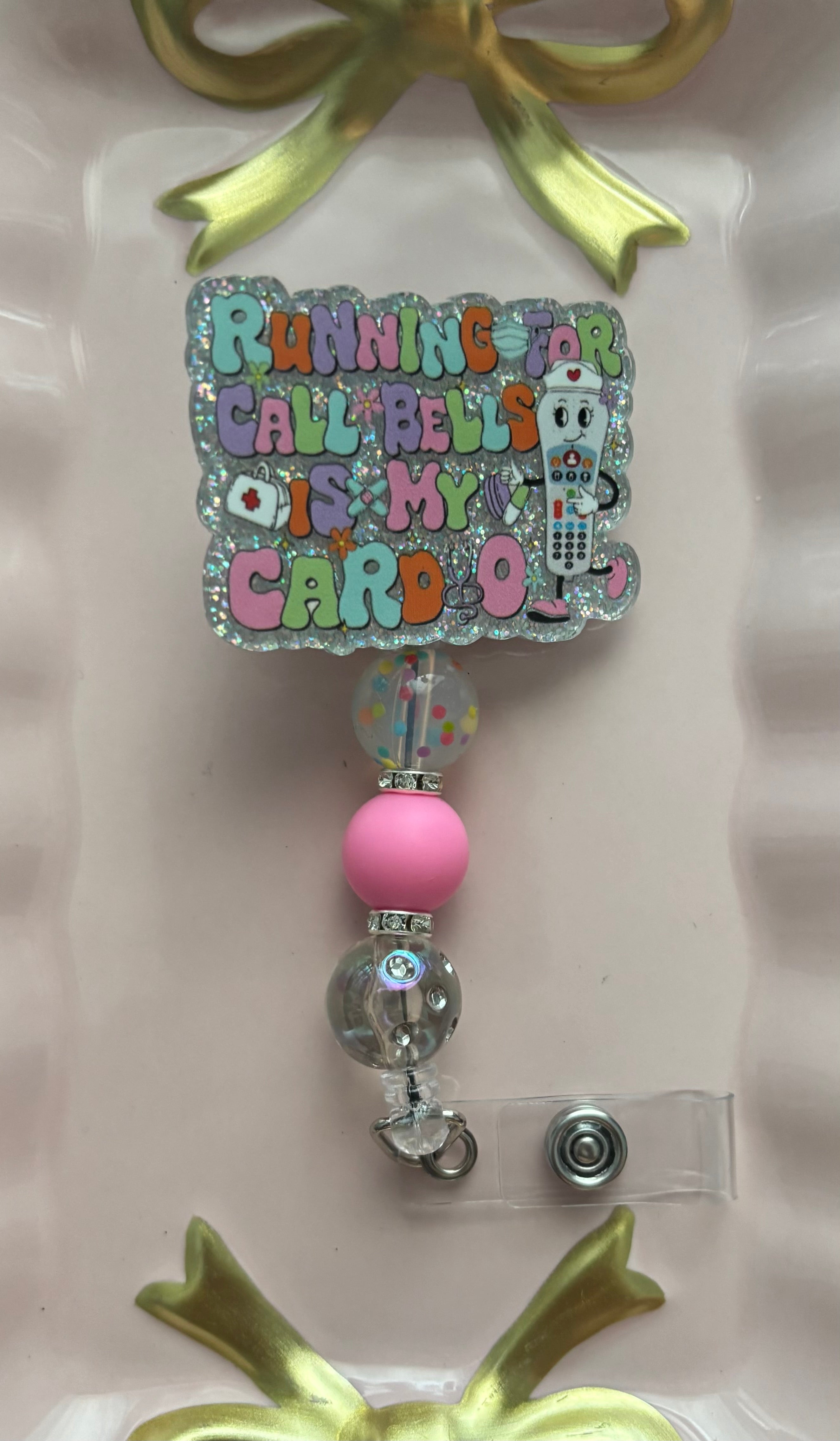 Running For The Call Light Beaded Badge Reel