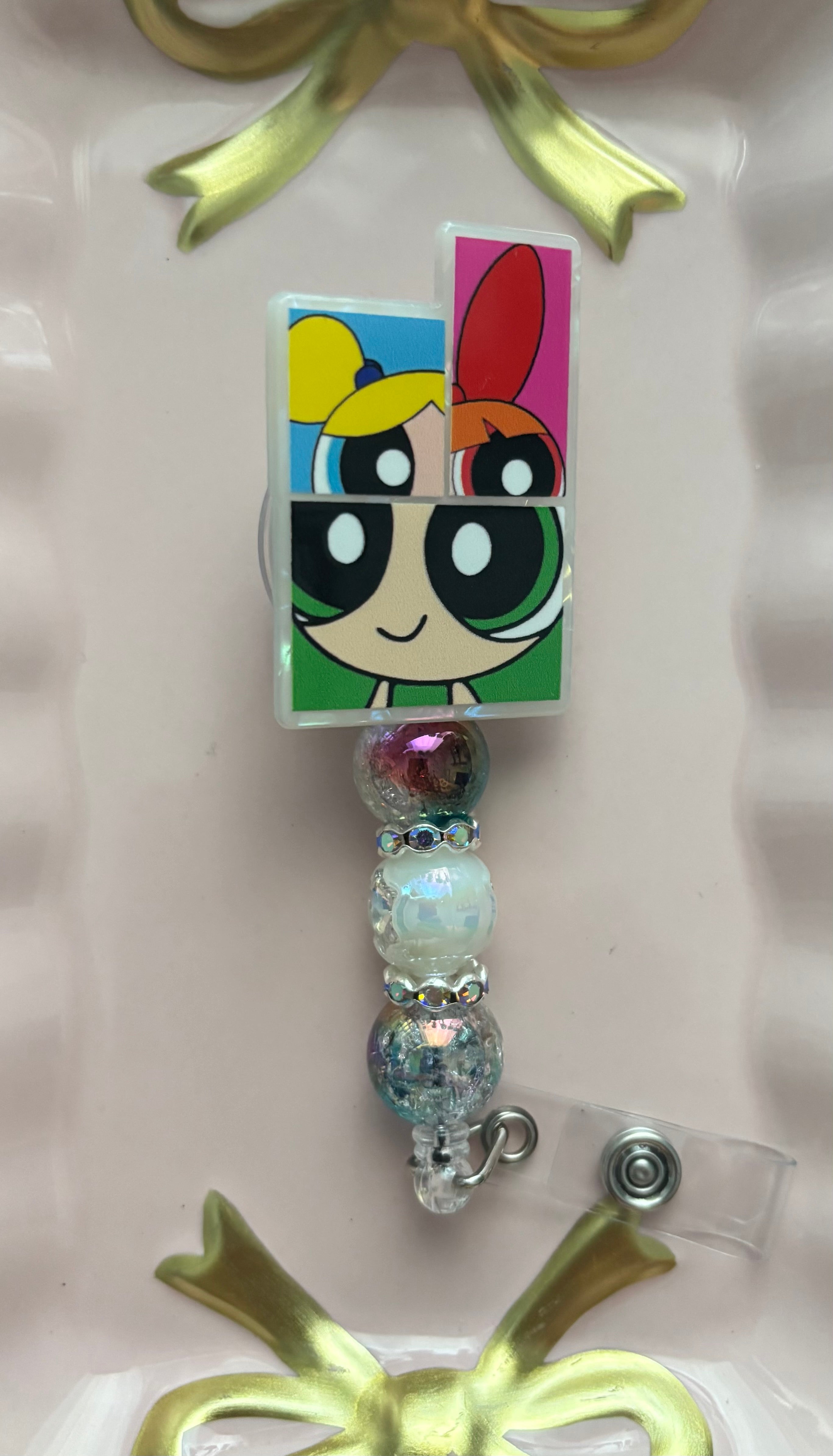 Power Puff Girls Beaded Badge Reel